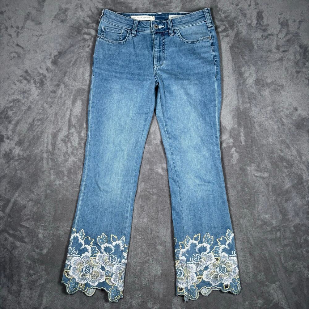 Pilcro Anthropologie Boho Embroidered High-Rise Cropped Bootcut Jeans Size 26